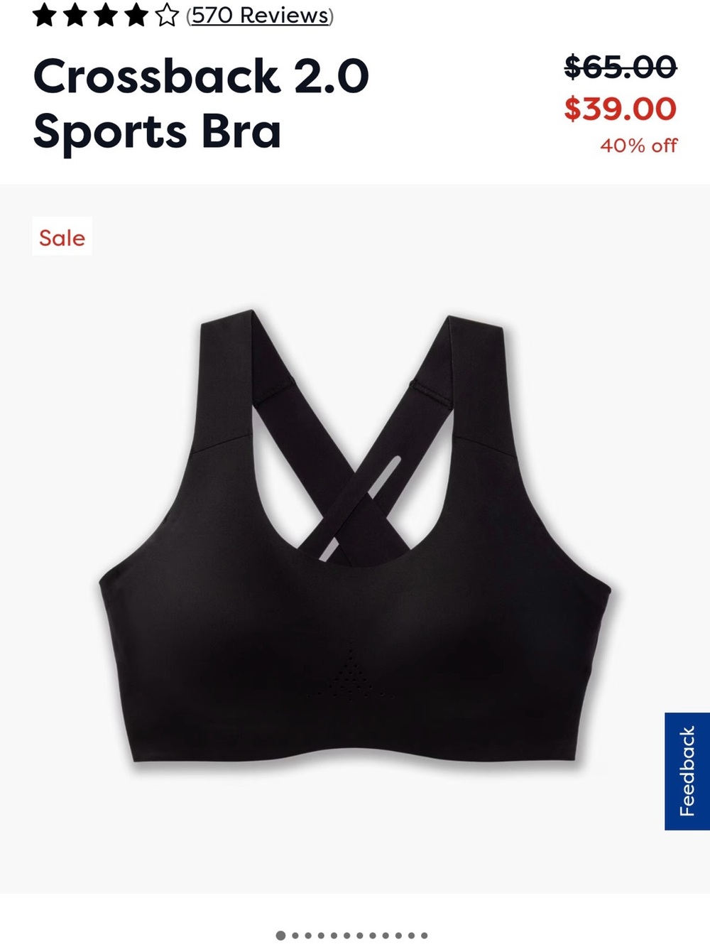 Brooks Crossback 2.0 Sports Bra — Black 38 CD